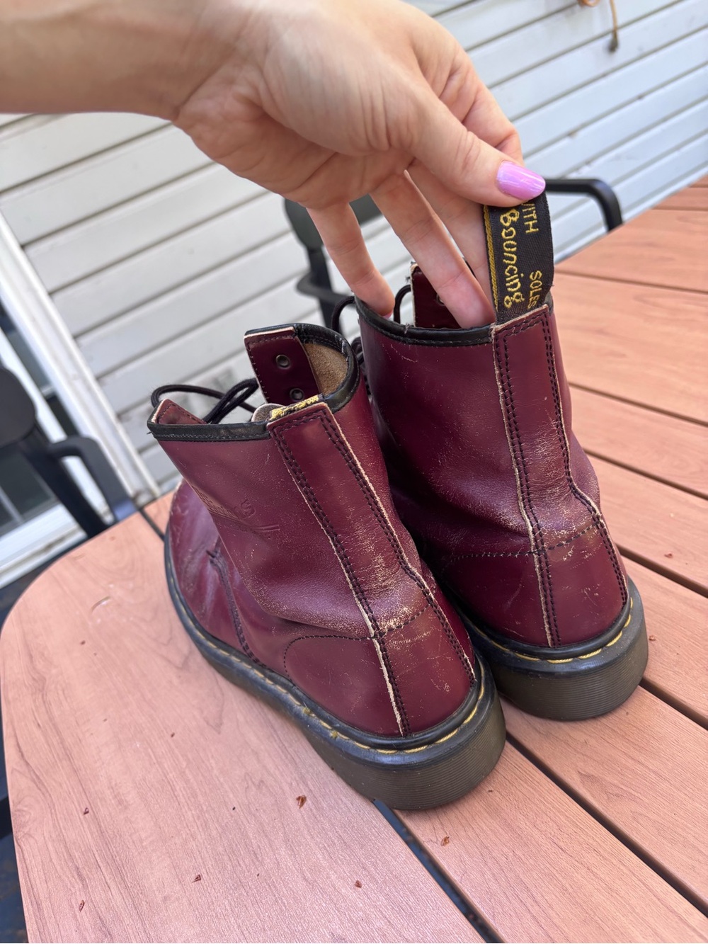 Vintage Distressed Dr. Martens Burgundy 1460 combat boots, made in England - Picture 5 of 8